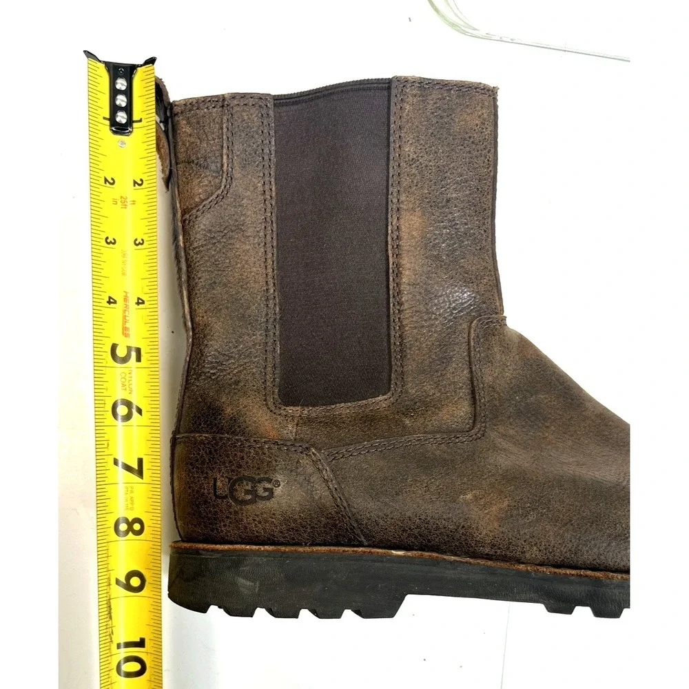 UGG Mens Herrick Chelsea Boots Dark Brown Leather Mens Size 12 Pull On Rugged